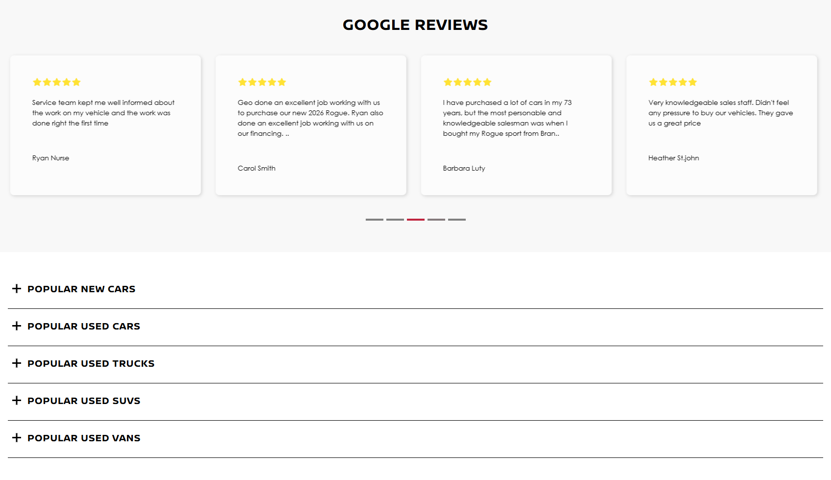 Google Reviews section showing 5-star customer testimonials