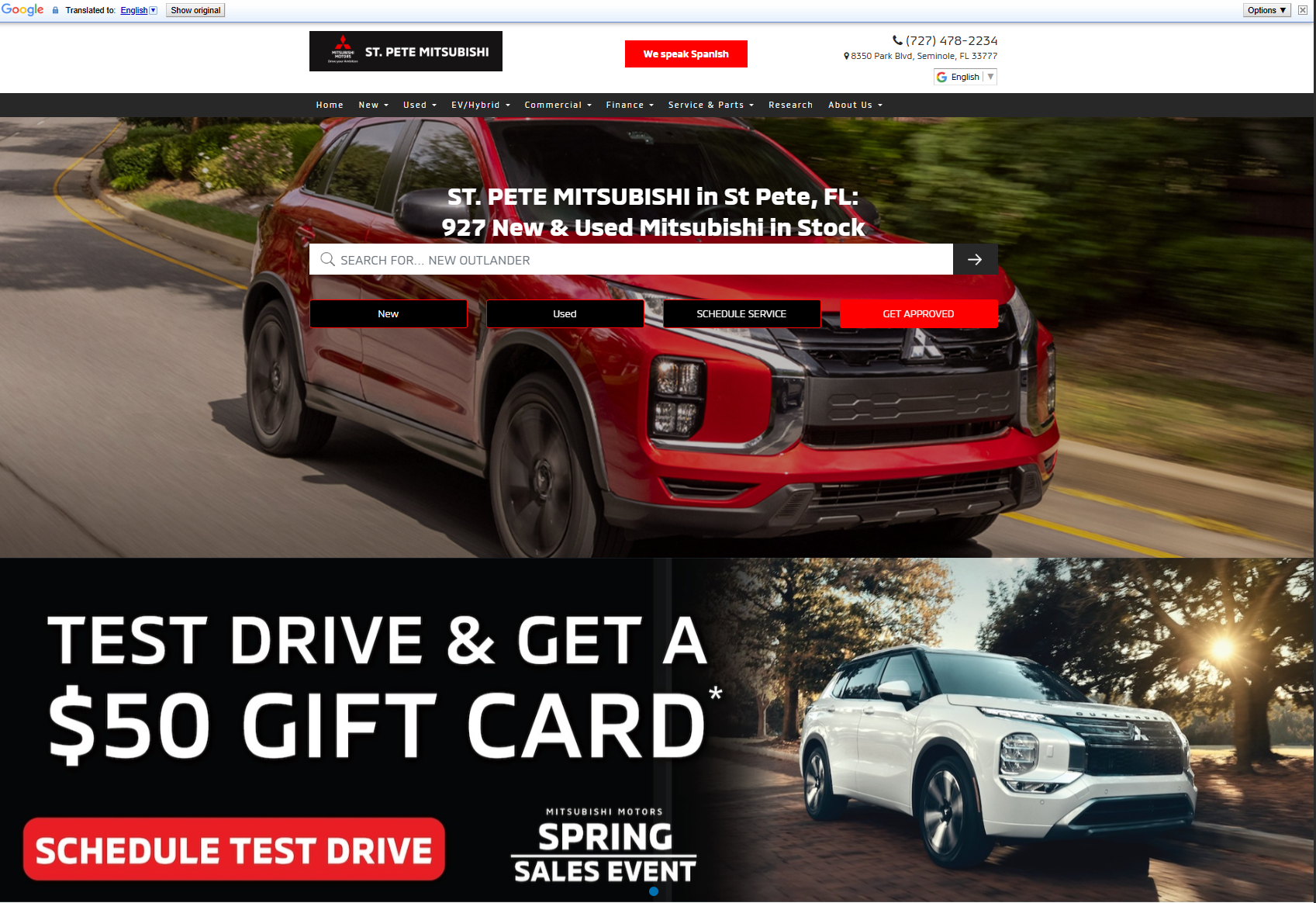 St. Pete Mitsubishi dealership website homepage built by Savvy Dealer