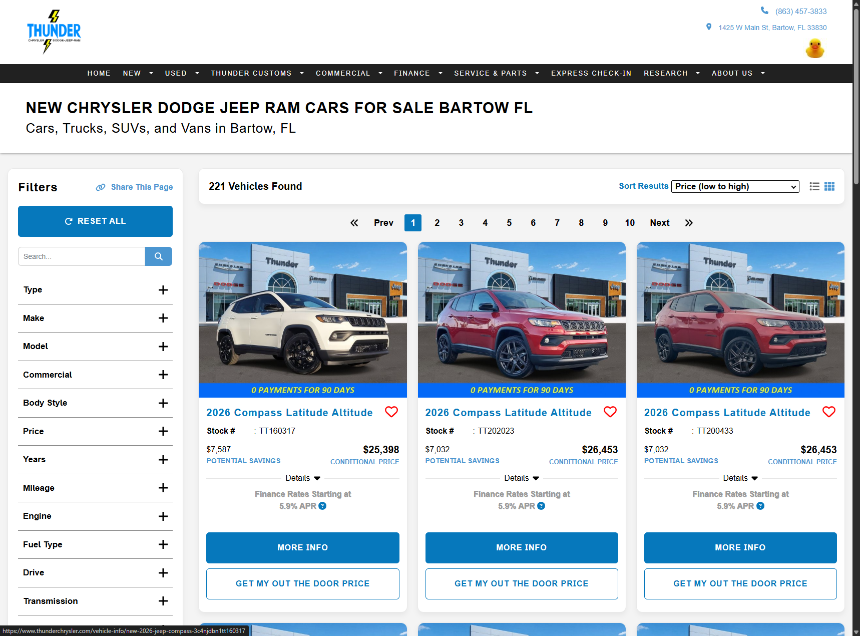 Thunder CDJR dealership website new inventory page built by Savvy Dealer